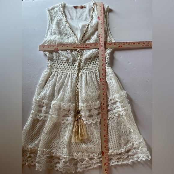 Azaka Paris white lacy crochet grecian sundress sz M/L tassels coquette - Picture 8 of 14